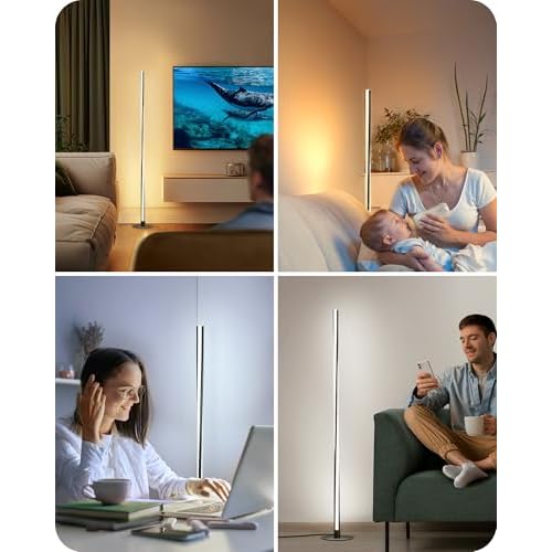 EDISHINE Helix LED Floor Lamp, 56" Tall Corner Lamps 2700K-6000K Dimmable, Remote Control & Foot Switch, Modern Minimalist Pole Lights for Bedroom, Living Room, Office, Black