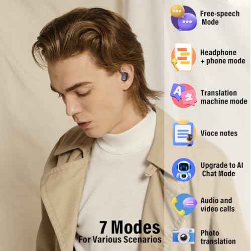 AI Translation Earbuds Real Time, 164 Language Translator Earbud with Audio and Video Calls, 3-in-1 Buletooth 5.4 Translation Headphones with APP/No Subscription Required, 50H AI Ear Bud Translator