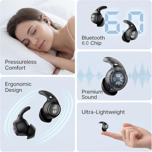 Yworlln Orange NE76 Wireless Bluetooth Earbuds with AI Translation, Sleep-Friendly Design for Side Sleepers & Travel