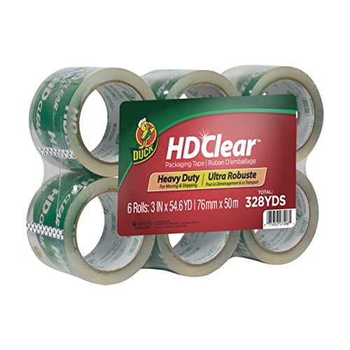Duck Heavy Duty Clear Packing Tape 3in Wide, 6 Rolls, 54.6 Yards Each
