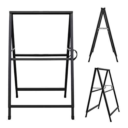 Heavy Duty Slide-in Folding Sandwich Board A-Frame Sidewalk Sign 24x36 Inch Black Coated Steel Metal Double-Sided Pavement Sign (Frame only)