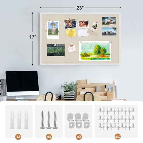 MaxGear 2 Pack Double-Sided Cork & Linen Board for Wall, 23" x 17" Large Bulletin Boards with White Wood Frame, PinBoards for Girls Room, Office, Bedroom, Kids Room, Classroom