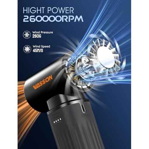 Compressed Air Duster, 260000RPM Cordless Electric Air Blower with Brushless Motor, 3-Speed Adjustable & Rechargeable ? Powerful Dust Cleaner for Keyboard, Computer, Car, Outdoor, Air Bed