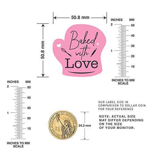 easykart labels 3000 Baked with Love Stickers in Sheets, Pink Color in Hand Gloves Die cut Design | 2" x 2" Inch Size Highly Recommended for All Bakeries and Baked Products ..