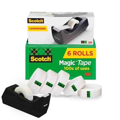 Scotch Magic Tape, Invisible, Holiday Supplies and Gift Wrap Tape, 6 Rolls with Dispenser, 3/4 x 1000 Inches