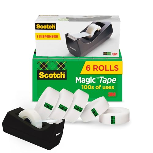 Scotch Magic Tape Refill Pack of 6 Rolls with Dispenser - 3/4" x 1000"