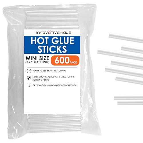 Innovative Haus Mini Hot Glue Sticks (600 Pack) - Fits Mini Glue Guns, 4" x 0.27" - Craft, Bond, Create on Wood, Metal, Glass and More - Transparent, Strong and Quick-Drying