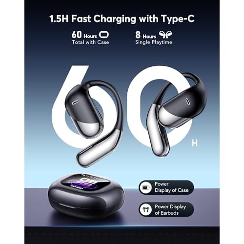 AI Translation Earbuds: Real-Time 144 Languages Translator Earphones, Audifonos Traductores Ingl?s Espa?ol, Bluetooth 5.4, OWS Open Ear & LCD Touch, Ideal for Travelers, Business & Language Learners