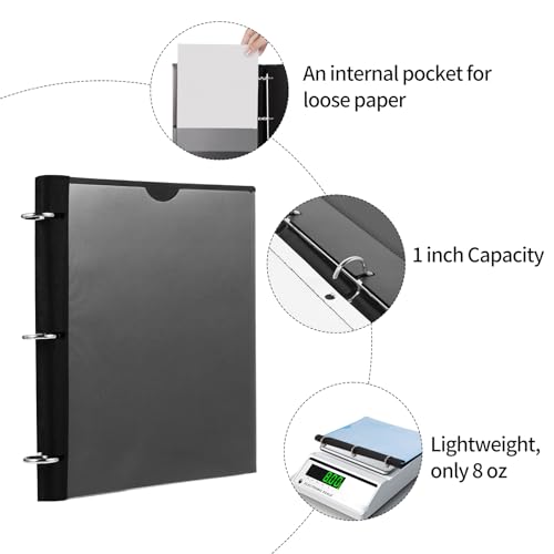1 Inch Black 360° Pivoting 3-Ring Binder with Customizable Cover - Tashkummy