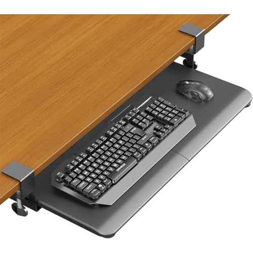 ERGOMAKER Keyboard Tray Under Desk, Pull Out Keyboard Tray with C Clamp Mount, 25.6" (29.7" Including Clamps) x 11.8" Slide-Out Platform Computer Drawer for Typing, Keyboard & Mouse Tray, Black