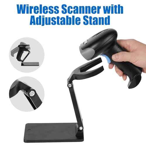 QR Code Scanner with Foldable Stand, 1D 2D Barcode Scanner 2.4G Wireless & USB Wired Connection, Handheld CMOS Image Bar Code Reader for Warehouse Library Supermarket