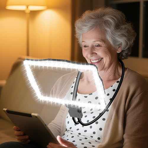 Large 10X Magnifying Glass with Light, Hands Free Magnifying Glass for Reading, Full Book Page Magnifier with 50 LED Lights, Flexible Gooseneck Magnifiers for Seniors Low Vision (Black)