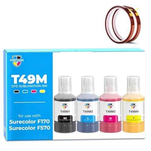 F570 Sublimation Ink, T49M Sublimation Ink Refill Bottles for EPSON SureColor SC F570 F170 Dye Sub Printers - Black, Cyan, Magenta, Yellow - 140ml/bottle