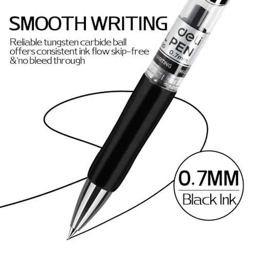 deli Gel Pens, 30 Pcs Retractable Pens Black Ink, Medium Point Pen Bulk 0.7mm, Smooth Writing, Fast Dry, No Bleed for Journaling Note Taking, Home School Office Supplies