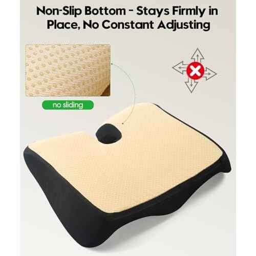 Ergonomic Office Chair Cushion ? Gel Memory Foam Seat Pad with Non-Slip Cover, Pressure Relief for Long Sitting, Back Pain, Tailbone Support (Black)