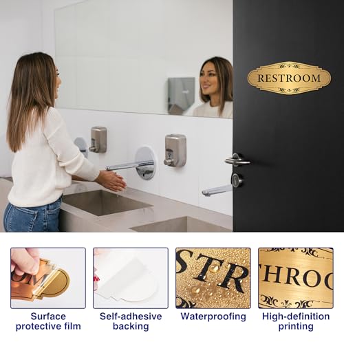 LUHIMO Gold Restroom Sign Sticker - Self-Adhesive Brushed Gold, Unisex 012