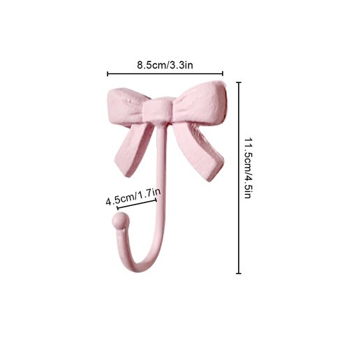 BOOMLATU Pink Bow Shape Hooks Rustic Bow Wall Hooks Pack of 2,Metal Decorative Hook Wall Mounted Bow Coat Hook for Home Kitchen Bathroom Office (Pink, Pack of 3)