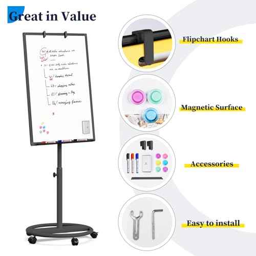 Mobile Whiteboard ? 36 x 24 inches Portable Magnetic Dry Erase Board, 3' x 2' Stand Easel White Board Dry Erase Easel Standing Board w/Flipchart Hooks (Black)