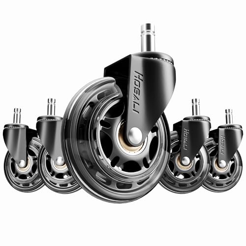 HOSALI Modern-Black 3 Inch Office Chair Wheels Set of 5 - Heavy-Duty Rubber Casters for All Floors