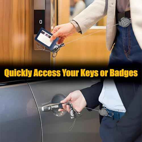 2 Pack Retractable Keychain Heavy Duty Carabiner Badge Holder Clip with Magnetic,Tactical Id Badge Reel with 32'' Steel Cord,Key Ring,Lobster Claw Clasp and Phone Tethers