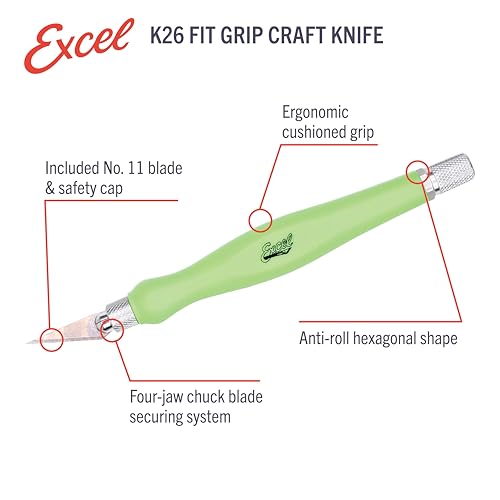 Excel Blades #11 Craft Knife Blades with Rubber Grip - Green Handle