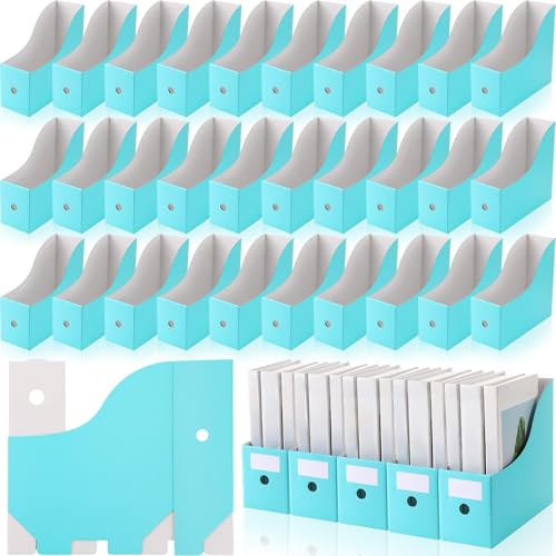Geyee 50 Pcs Cardboard Magazine Holder Magazine File Holder Magazine Storage Box Document Magazine File Organizer with 50 Pcs Labels for School Office Home Supplies (Blue)