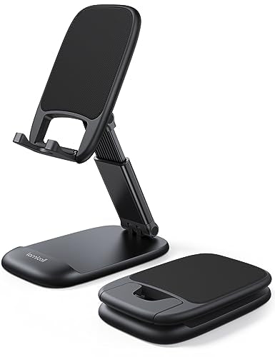 Lamicall Cell Phone Stand for Desk - Black, Adjustable Height & Angle, Foldable, Thick Case Friendly