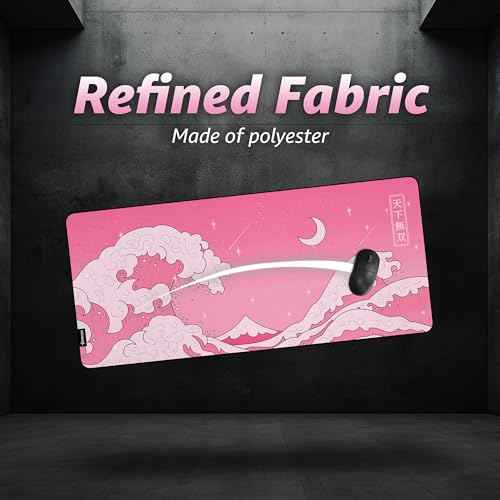 Hystar¢ç Extended Gaming Mouse Pad | XXL 36" x 16" | 5mm Thick, Waterproof Surface, Smooth Polyester Fabric, and Natural Rubber Base | Kawaii Wave