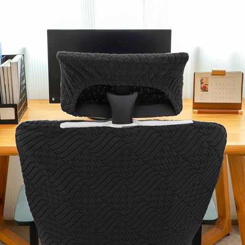 EVOLLER Jacquard 2-Piece Ergonomic Office Chair Cover with Headrest – Black (Jacquard, L-Black)