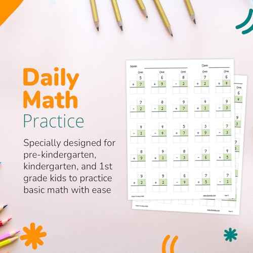 Channie¡¯s One Page A Day Single Digit Addition & Subtraction Workbook for Pre-Kindergarten - 1st Grade Elementary School Students, Single Digit Math Practice, 50 Pages
