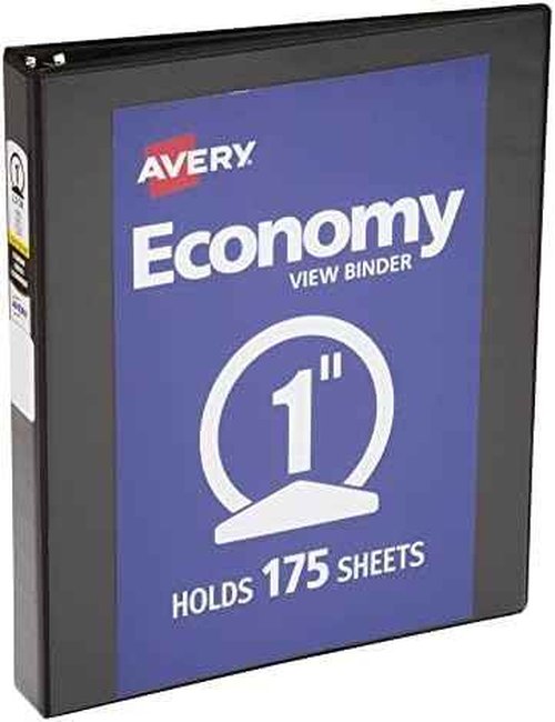AVERY Economy View Binder 1 Inch Black | Round Rings | Vinyl Material | Holds 175 Papers | Pack of 12