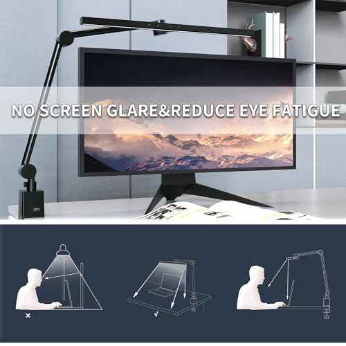 LED Desk Lamp with Clamp,Monitor Light Bar,Eye-Caring Desk Light,Ultra High Definition and Brightness Table Light,5 Modes 20 Brightness,No Screen Glare&Reduce Eye Fatigue for Reading,Study.