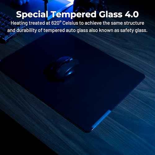 XVX Black Glass Mousepad 4.0, Hard Mouse Pad for Gaming, Ultra-Smooth Micro-Etched Surface Mouse Mat with Non-Slip Rubber Base(410mm*310mm)
