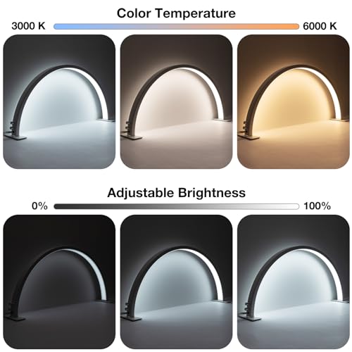 Noverlife 29in Half Moon Light for Nail Desk, 35W 2520 Lumen Manicure Nail Tech Lamp 3 Color Led Lash Light Tattoo Light, 3000k-6000k Stepless Dimming Brightness for Eyelash Beauty Spa Salon