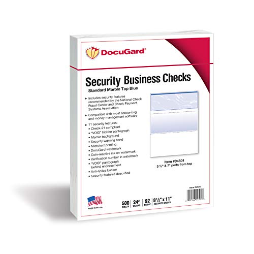 DocuGard Blue Security Check Paper - 500 Sheets, Compatible with Laser & Inkjet