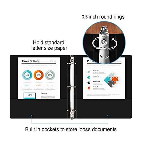 COMIX Sturdy 3 Ring Binder 0.5 inch with Clear View Cover, 1/2" Round Ring View Binder, PVC-Free, 100 Sheets Capacity of US Letter Size Paper, Office £¦ School Supplies, Pack of 12 (Black)