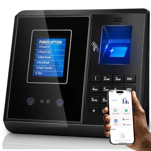 Time Clock for Small Business with App Control, Face/Fingerprint/Card/PIN, Local Data Storage,Time Card Machine No Monthly Fee,iOS/Android Compatible