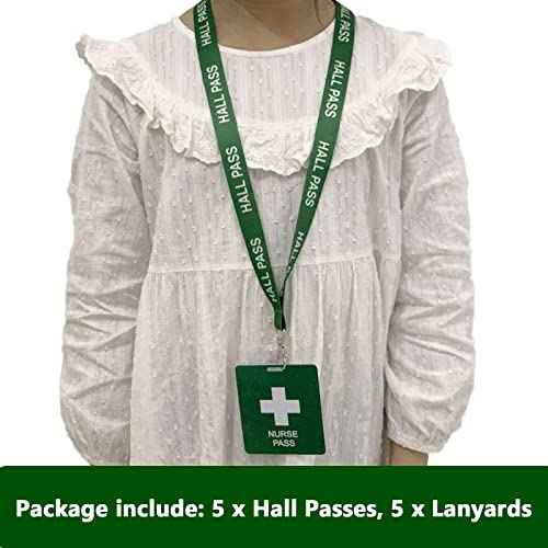 Hall Pass Lanyards with Card Passes, Unbreakable School Classroom Passes Set for Teacher Parents (Hall Bathroom Library Office & Nurse),5 Pcs (Nurse)