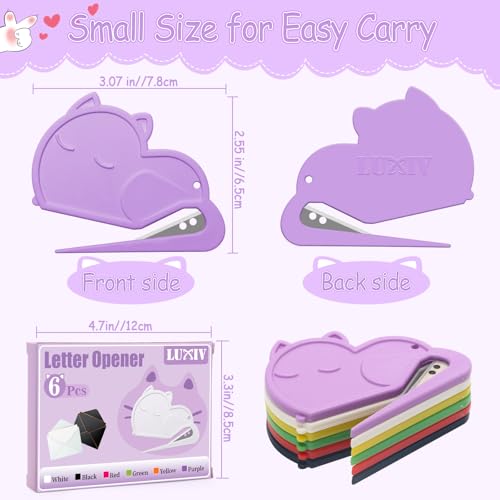Luxiv 6 Pack Cat-Shaped Letter Openers Mini Envelope Slitter Tools Safe & Colorful