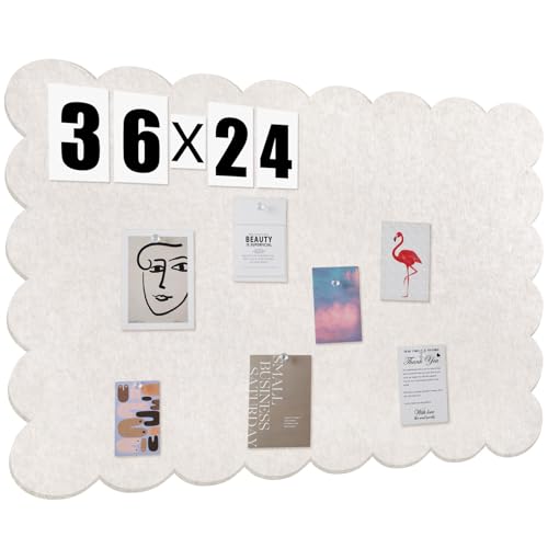 Scalloped Felt Bulletin Board 36 x 24 Inches Foldable Beige Pin Cork Board Alternative for Wall, 3' x 2' Trifold Picture Vision Self Adhesive Bulletin Decorative