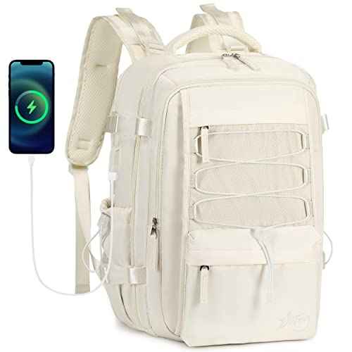 Travel Backpack for Women Men 17 Inch Laptop Backpacks with USB Port Carry on Bag Airline Approved Large College School Bookbags Waterproof Work Business Sport Rucksack Casual Daypack (White)