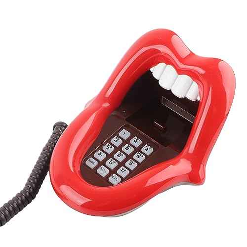 Red Funny Corded Speakerphone,Large Tongue Shape Telephone Desk Phone Home Decoration