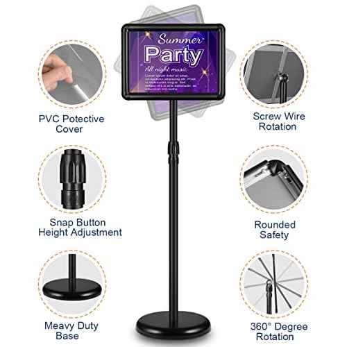 JACNITAD 2 Pack Adjustable Sign Holder Stand with Base, 8.5 x 11 Inch Vertical and Horizontal View Sign Displayed, Snap Open Frame for School Store Business Advertise Show Christmas Decor, Black