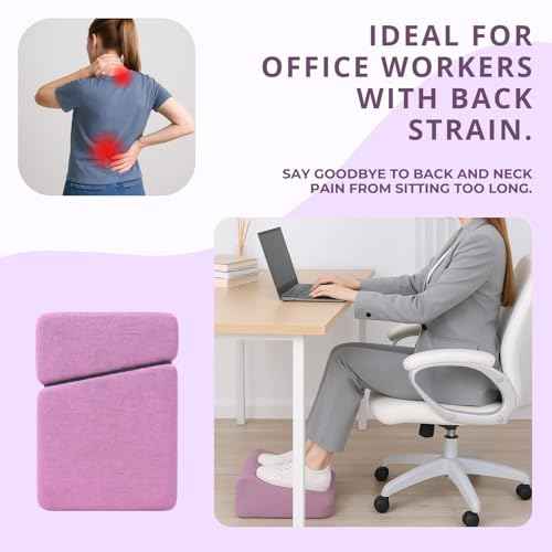 Purple Adjustable Foot Rest for Under Desk at Work ? Ergonomic Linen Memory Foam Footrest Pillow with Breathable Washable Cover, DIY Height Adjustment for Office Chair, Gaming, Home & Travel Use