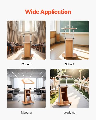VEVOR 43 in Wooden Lectern Podium Stand with Adjustable Height & Angle — Dark Cherry