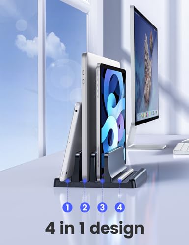 Vaydeer Black Vertical Laptop Stand for Desk - Dual Slot Adjustable Organizer