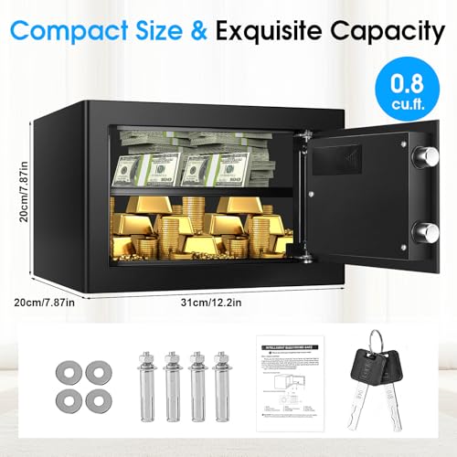 0.8 Cubic Small Safes for Home Use, Digital Security Home Safe Box with Programmable Keypad, Removable Shelf and Spare Keys, Anti-Theft Money Safe Steel Lock Box for Document Medicine Valuables