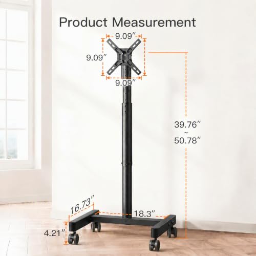 Perlegear Black Rolling TV Stand for 13-50 Inch TVs, 30° Tilt & Adjustable Height