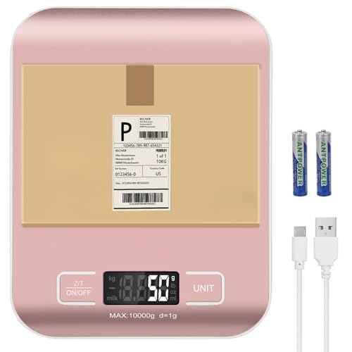 Digital Shipping Scale, Kitchen Scale, Stainless Steel Accurate 10kg/1g Portable Rechargeable Small Postal Scale for Packages, Small Business, Handmade, Liquids, Jewelry, Boutique(Rose Gold)