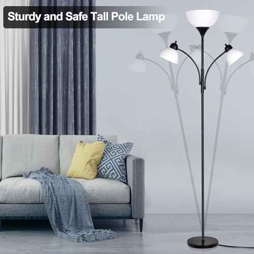 Floor Lamps for Living Room,Standing Lamp with Stepless Dimming, 3 Lights Adjustable Reading Lights, Morden Tall Lamps for Living Room, Bedroom, Office
